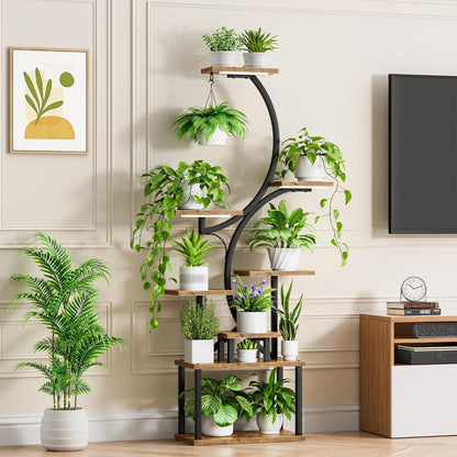 vertical plant pot stand VerdantGlow S-Shaped 8-Tier Plant Shelf with Grow Lights – Modern Corner Stand for Indoor Plants, 62” Space-Saving Rack – amoyls